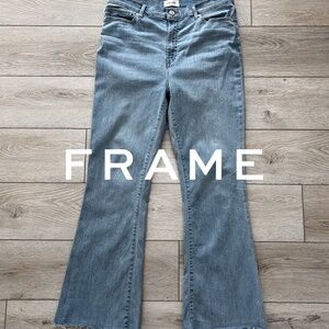 Awesome Frame Vintage Wash Boot Cut Raw Hem Denim Jeans